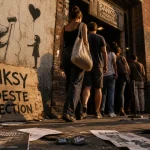 banksy bordeaux 2025 : Banksy Modeste Collection à Bacalan, visiteurs devant un mur tagué