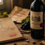 Bordeaux cepage : assemblage Merlot, Cabernet Sauvignon, Cabernet Franc sur table.