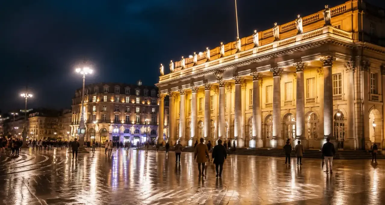 Grand Théâtre de Bordeaux illuminé de nuit