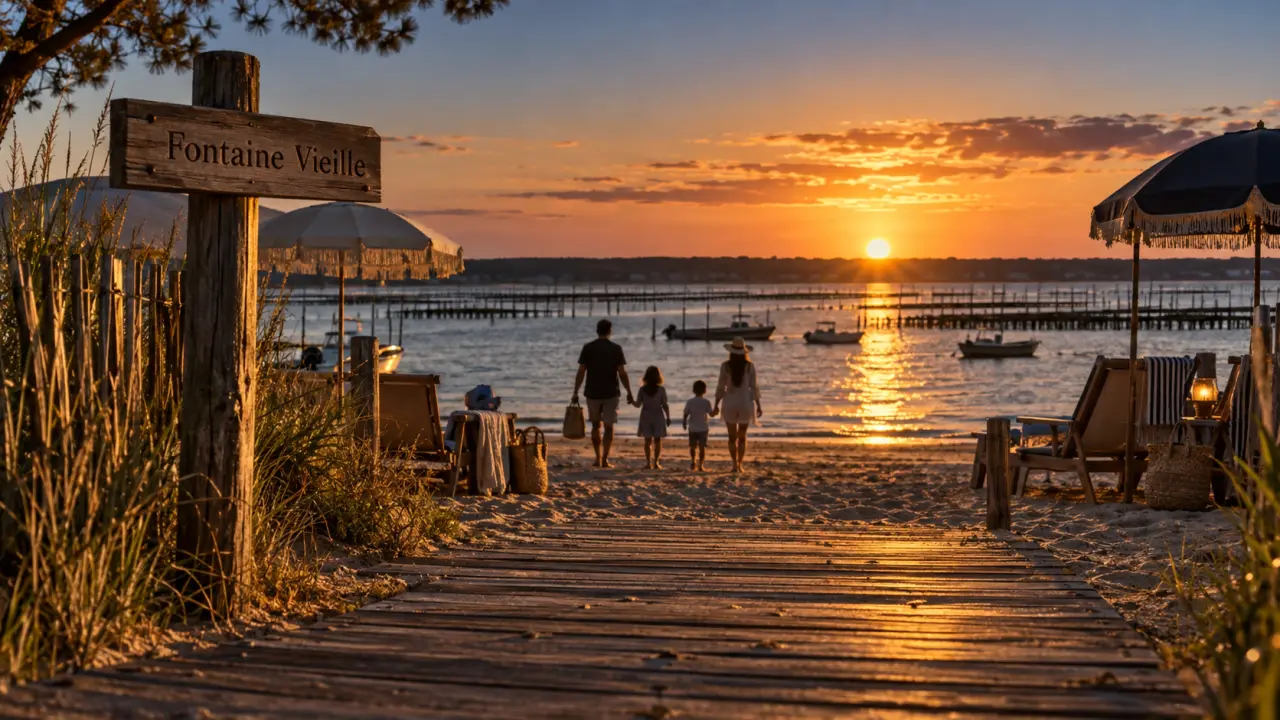 Camping bassin d arcachon Fontaine Vieille : plage directe au coucher du soleil