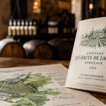 Chateau vin bio bordeaux : étiquette certifiée bio sur table en bois