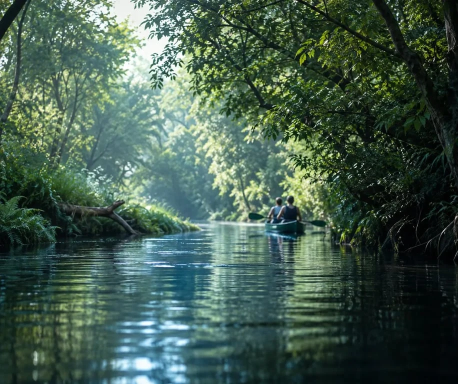 Kayak Arcachon et descente en canoë sur la Leyre dans un environnement boisé