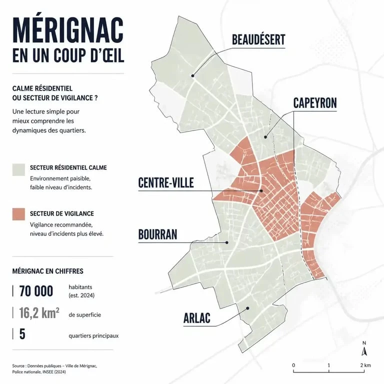 Carte des quartiers de Mérignac à éviter et des secteurs résidentiels recherchés