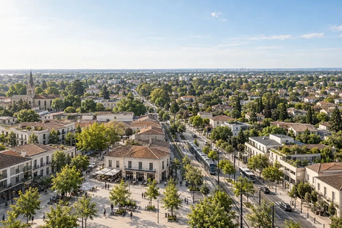Vue des quartiers de Pessac entre centre-ville et secteurs résidentiels