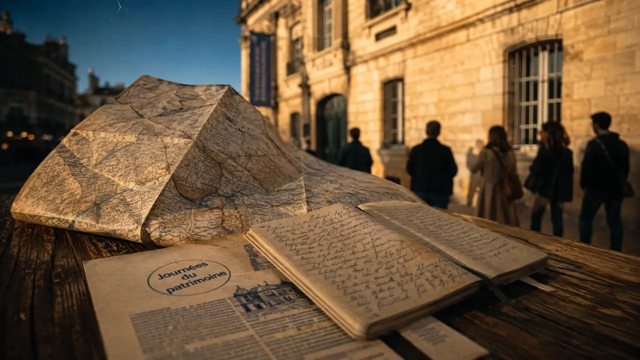 Journée du patrimoine 2025 Bordeaux : carte, carnet et visiteurs devant une façade patrimoniale