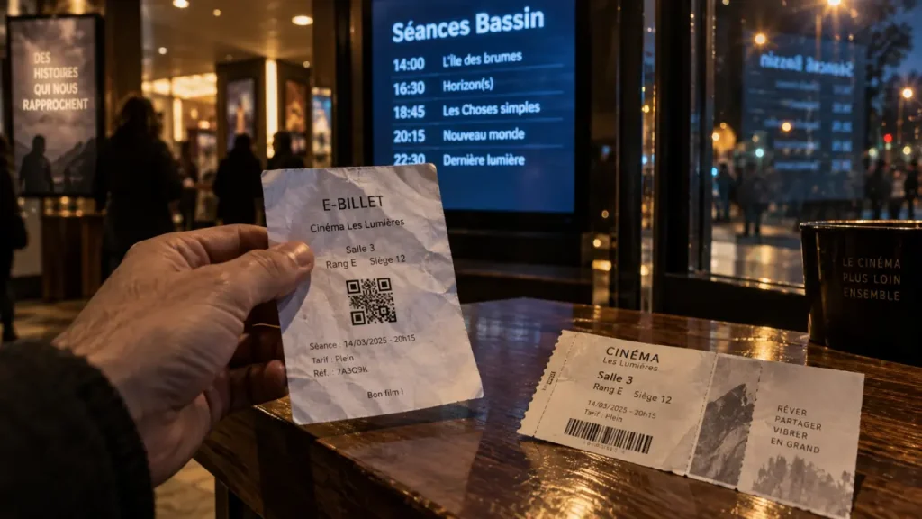 Cinema bassin arcachon : ticket et écran de séances avant projection