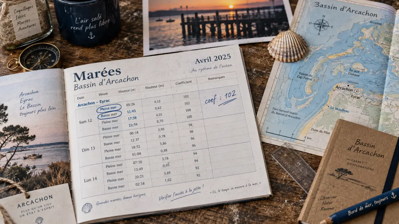 Marées bassin d Arcachon : horaires Eyrac et repères