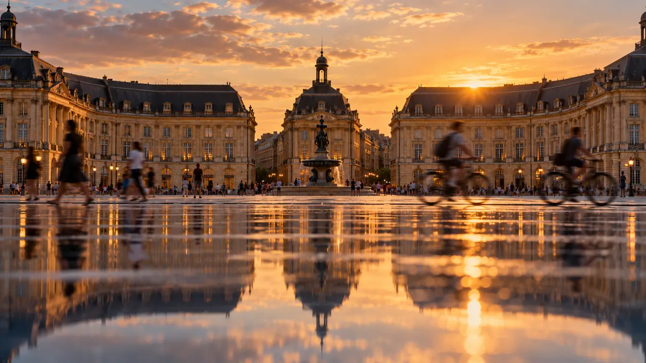 Place de bordeaux, Place de la Bourse au golden hour, miroir d’eau