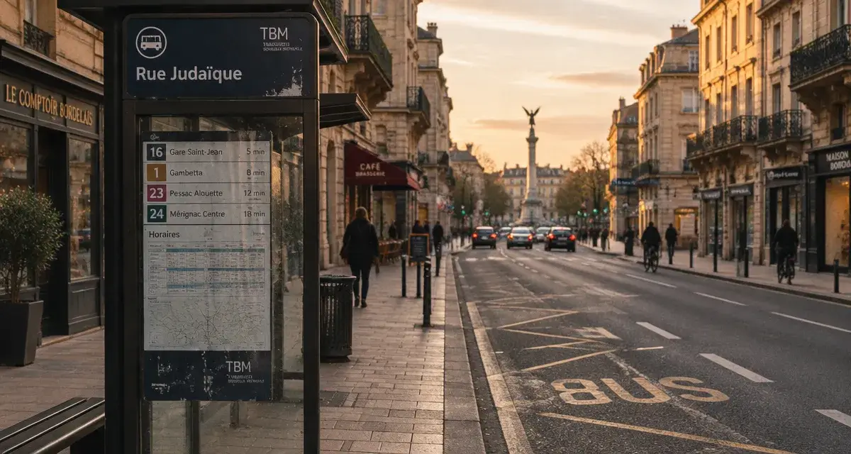 Arrêt de bus rue Judaïque dans le quartier judaique bordeaux, près de Gambetta