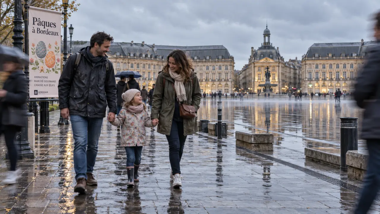 Visiter Bordeaux aux vacances de Pâques : quais de la Garonne et Miroir d’eau, sous la pluie légère